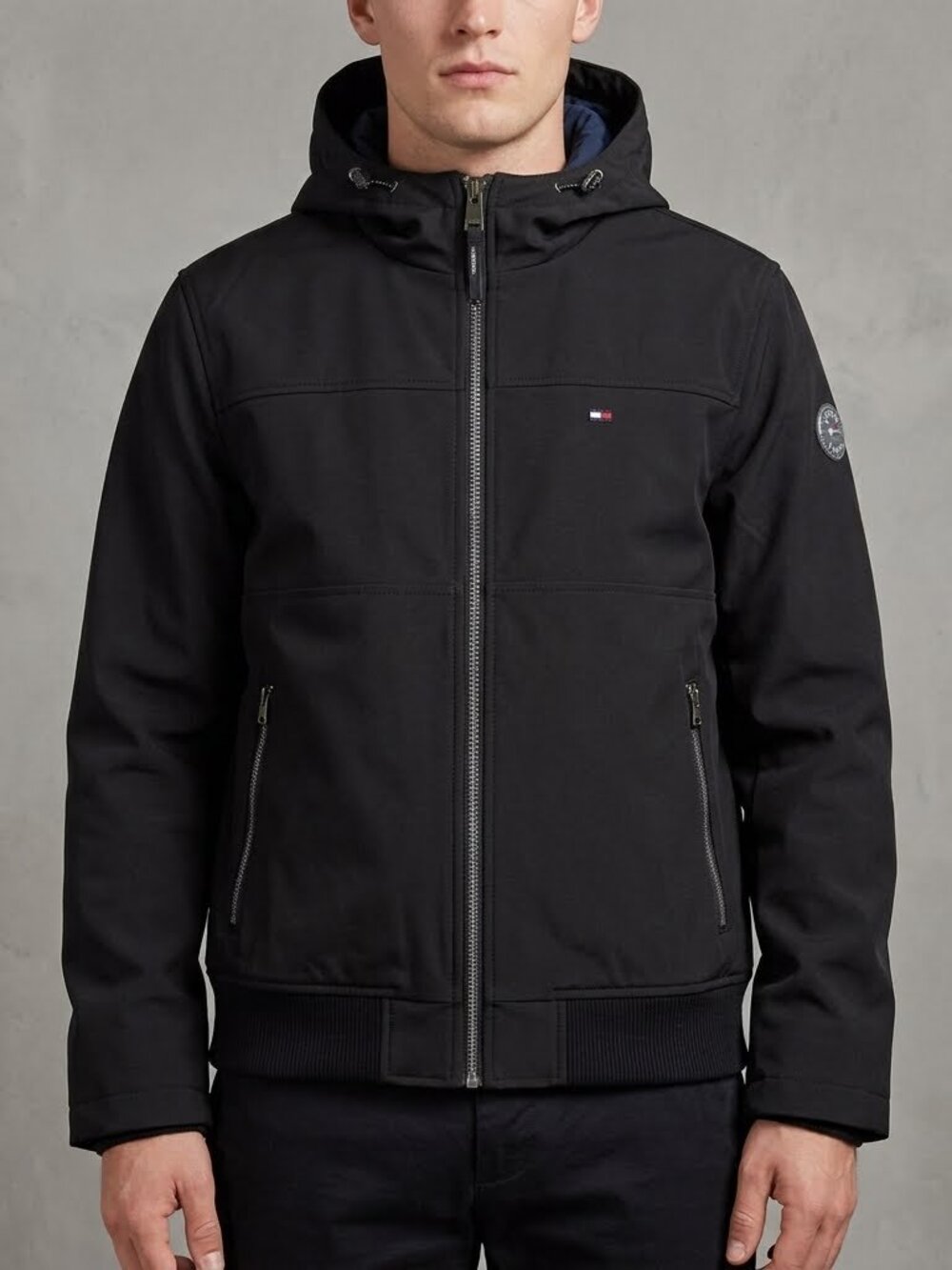 Tommy Hilfiger Soft Shell Hooded Insulated Black Winter Jacket Men's XL